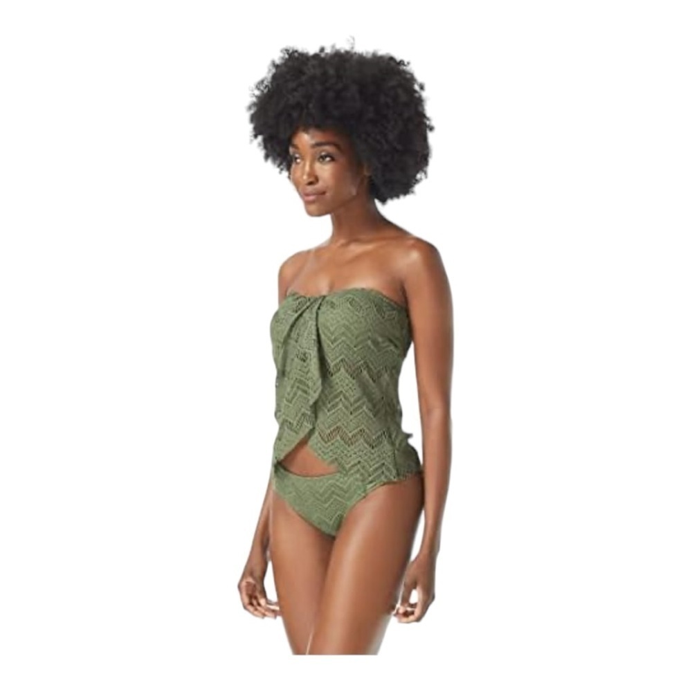 Vince Camuto Crochet Lace Draped Bandini Top in Safari Green NWT